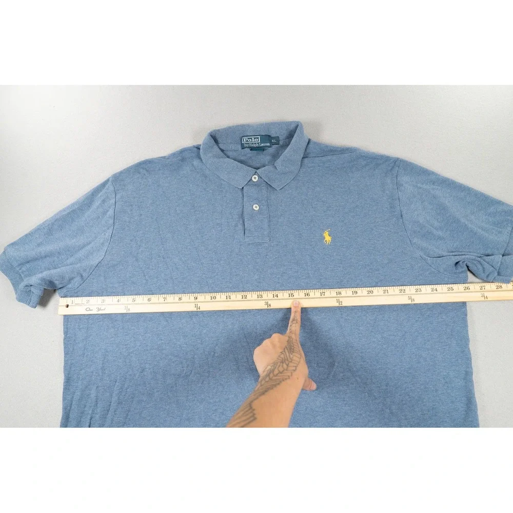 Polo Ralph Lauren Men XL Blue Heathered Cotton Short Sleeve Polo  Yellow Logo